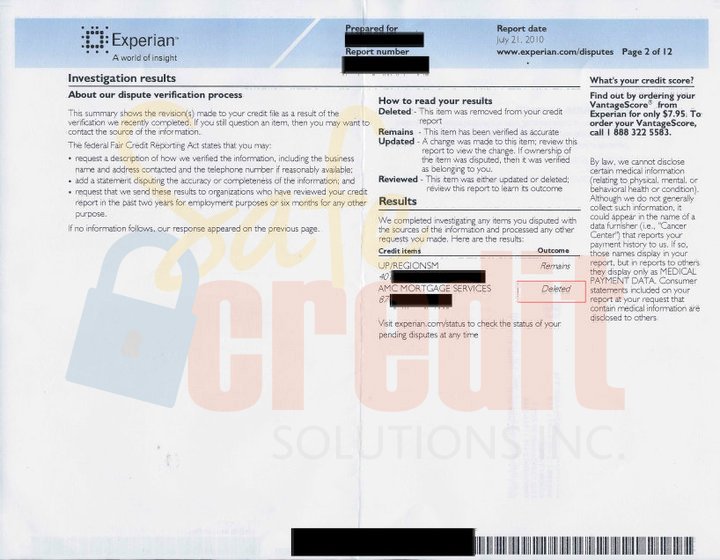 Experian Results 3 Foreclosure Removed